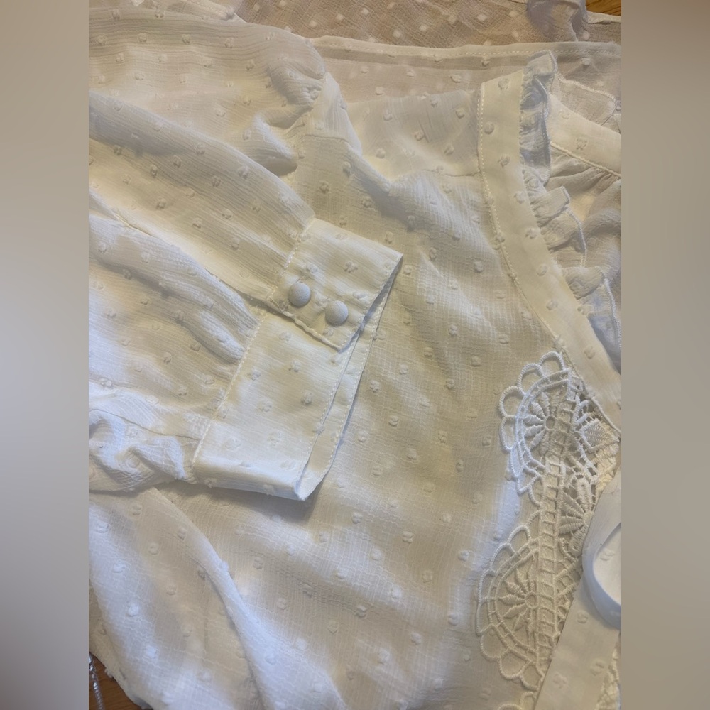 NWT Torrid White Chiffon Clip Dot Lace Ruffle Tie Front Blouse Size 6X - Picture 5 of 7